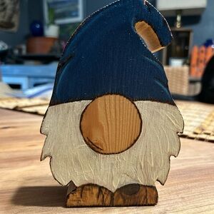 Handcrafted Wooden Gnome Decor - Blue and White